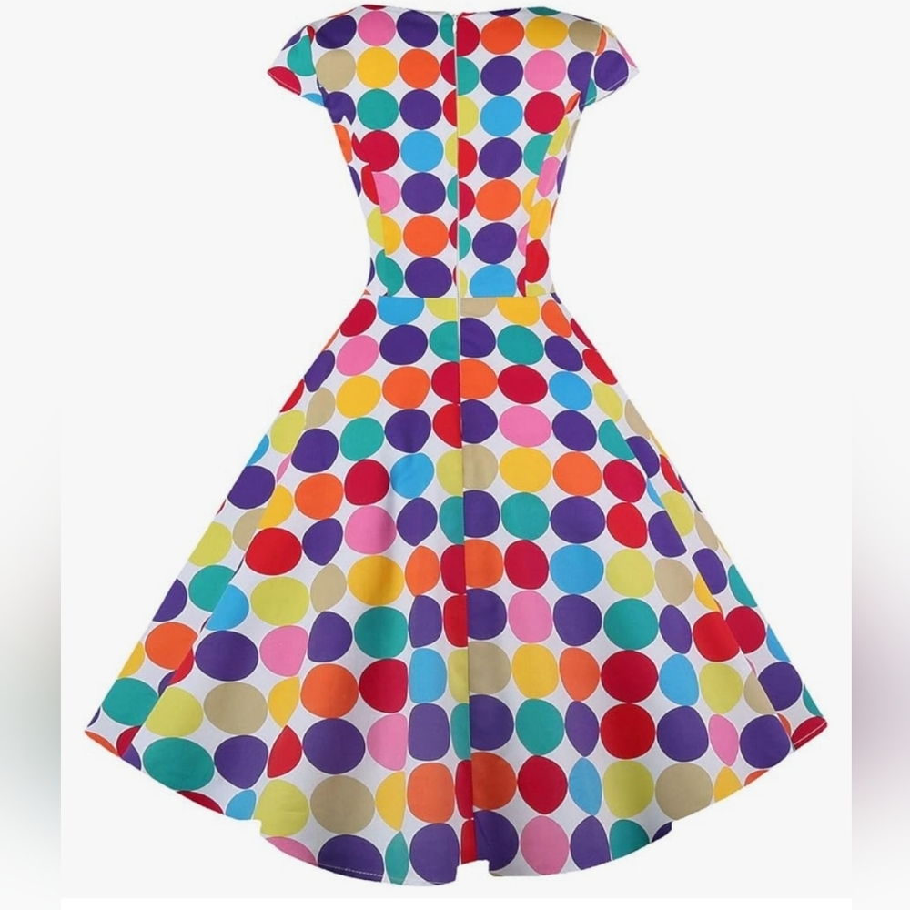 PUKAVT Women's XXXL Cap Sleeve 1950 Retro Swing Dress with Pockets - Picture 2 of 5